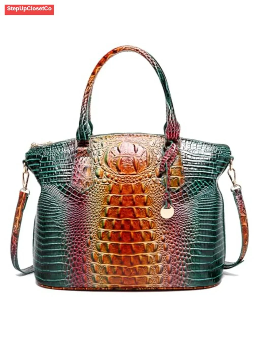 Vegan Leather Crocodile Satchel Tote Handbag